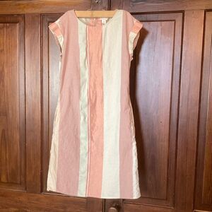 CASLON Striped Glitter Pink Blue Cotton Blend Pockets Knee Length Dress Size XS